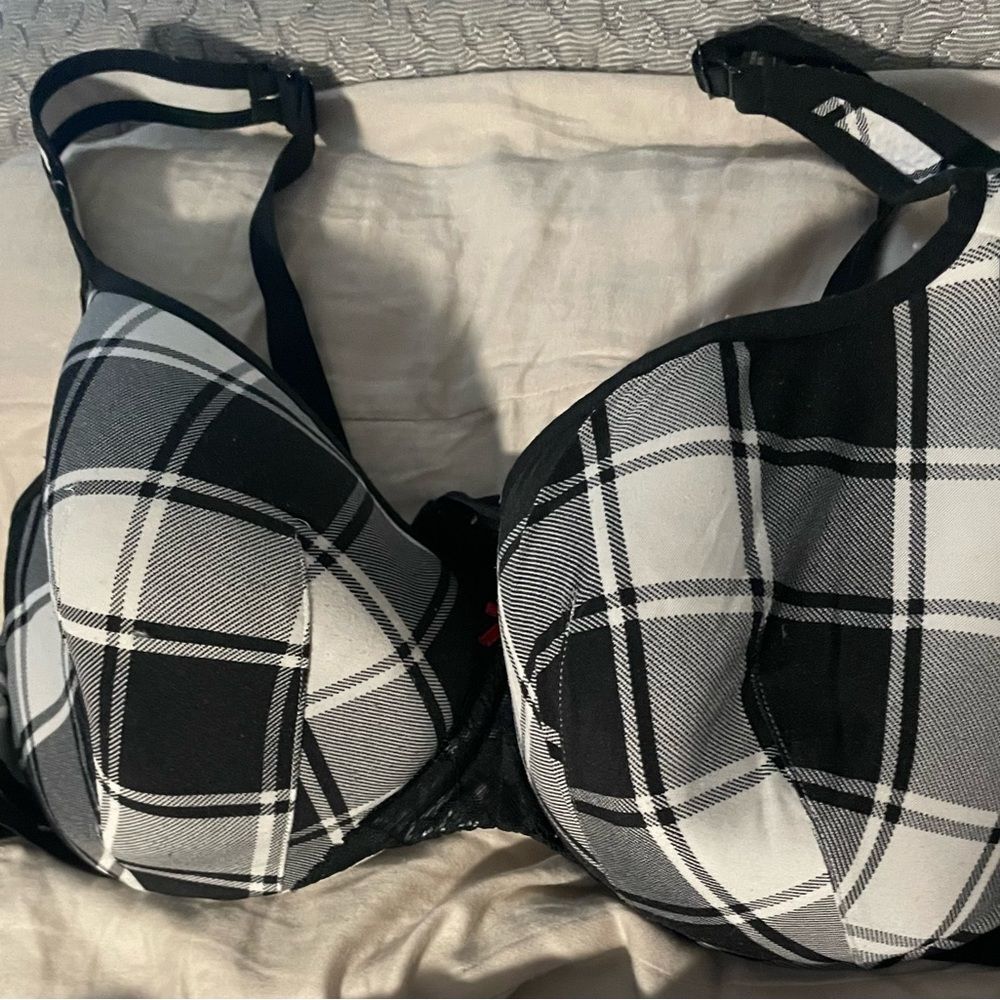 Cacique Monochrome Plaid Bra with Red Bow 42DD